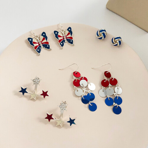 Soumake Patriotic Dangle Earrings Red White Blue 1 Pair 2