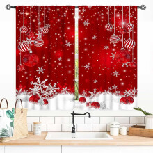Christmas Curtains Red White Snowflakes 2 Panels 55x39 Inch