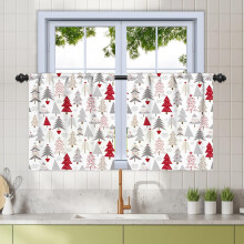 Christmas Tree Cafe Curtains Red Gray Cedar Pine 26x24in