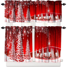 Red Christmas Kitchen Curtains Set Snowflakes 3-Piece