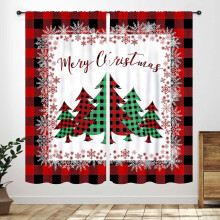 Christmas Tree Kitchen Curtains Red Snowflake Design 2