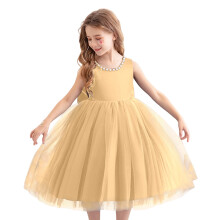 Girls Princess Mesh Puff Dress Khaki Kids