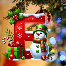 Red Initial Christmas Ornament Acrylic Snowman with Green