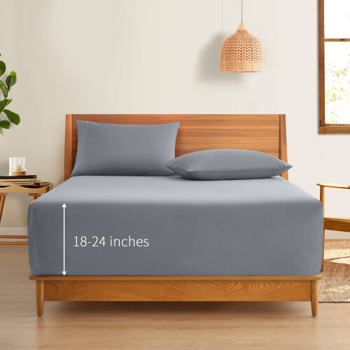Queen Fitted Sheet Microfiber 1800 TC 24 Inch Deep Silver 1