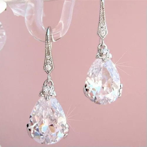 925 Silver Drop Earrings with Cubic Zirconia - 1 Pair