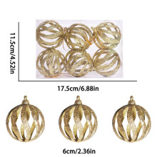 Christmas Ball Ornaments Hollow Plastic 6 PCS Gold