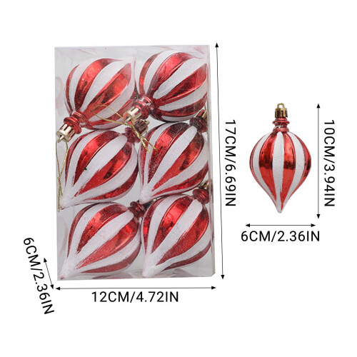 Christmas Candy Ball Ornament Plastic Red White Striped 6pcs 1