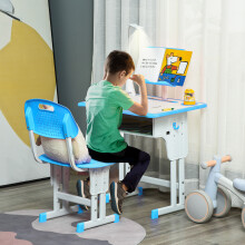 HOMCOM Kids Desk and Chair Set with Drawer, Book Stand, Pen Slot, Blue