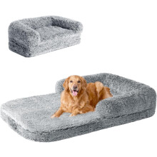 Foldable XXL Dog Bed Faux Fur Memory Foam 54x38x7.5 Inches