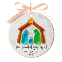 Sea Glass Nativity Ornament Coastal Handmade 3 pcs