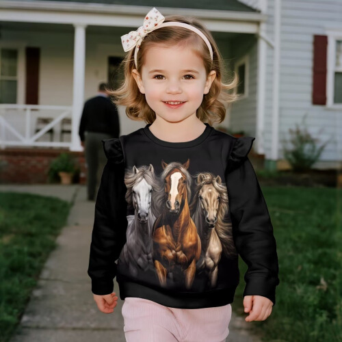 Western Horse Toddler Ruffle Sweatshirt Long Sleeve Pullover 2
