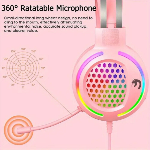 Pink Wired Gaming Headset with Mic 7.1 Surround RGB 1
