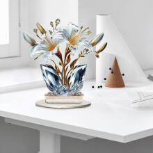 Pink Lily Flower Figurine in Crystal Vase with Gold Stem