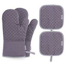 Oven Safety Mitts Heat Resistant Gray Cotton 4-Pack