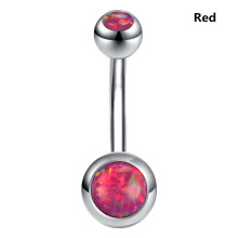 Opal Stone Stainless Steel Belly Button Ring - Red, 1 Pc