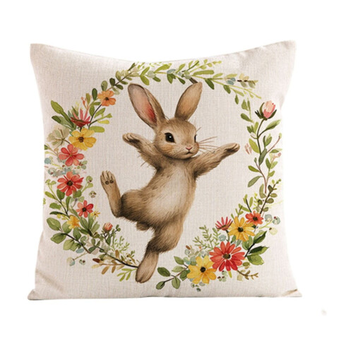 Easter Pillow Cover Linen Peach Fleece Printed with Eggs 1