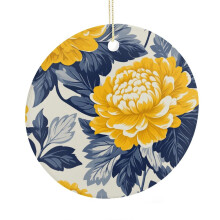 Dahlia Ceramic Christmas Ornament Navy Yellow 3 inch