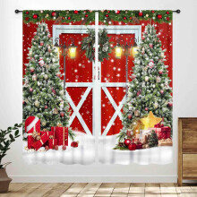 Red Christmas Curtains with Snowflakes and Glitter 2 Panels