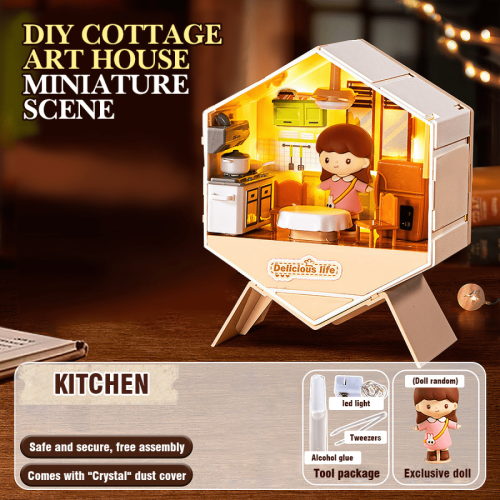 Mini Doll House Building Kit with Lights Kitchen Set