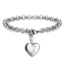 Sterling Silver A-Z Heart Charm Bracelet for Women