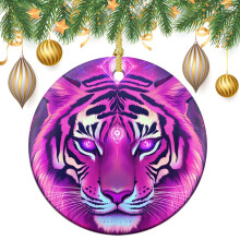 Watercolor Tiger Ceramic Ornament Pink Purple Two-Sided