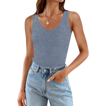 Damski Tank Top na Ramiączka Prążkowany Sportowy Casualowy Niebieski L
