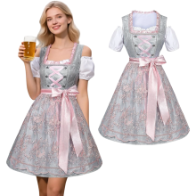 Damska Sukienka Dirndl Bawarska Oktoberfest Tradycyjna Haftowana Szara 42