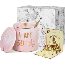Keramiktasse Geschenkset zum 60. Geburtstag für Frauen, Rosa, 320 ml