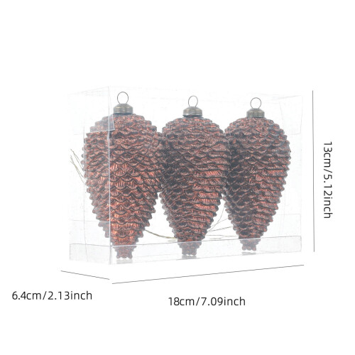 Pine Cone Ornaments Rustic Plastic 3-Pack Brown 7.1x5.1x2.5 2