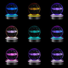 2X LED Light Base with Sensitive Touch Round Colorful Stand Display for 3D Crystal Glass Art Photo Frame Silver Concave