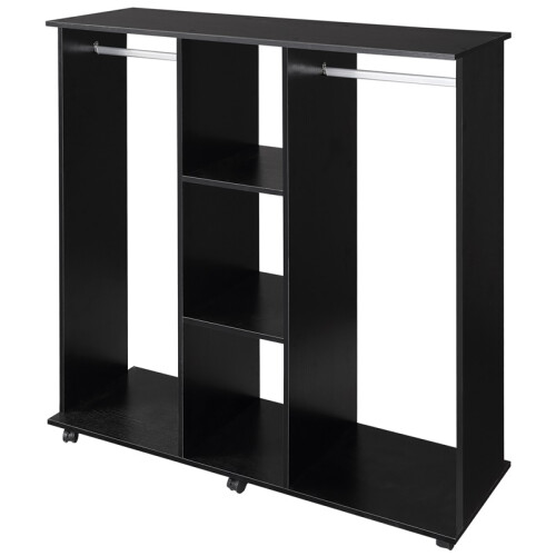 Open Wardrobe Double Mobile Storage Shelves Organizer W/6 Wheels-Black 1