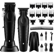 KEMEI Black Hair Clippers Set Cordless Rechargeable T-Blade