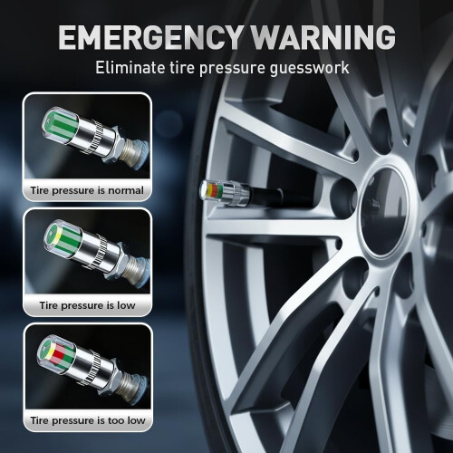 TPMS Valve Stem Caps Silver 2.4 Bar 36 PSI Copper Core 4PCS 1