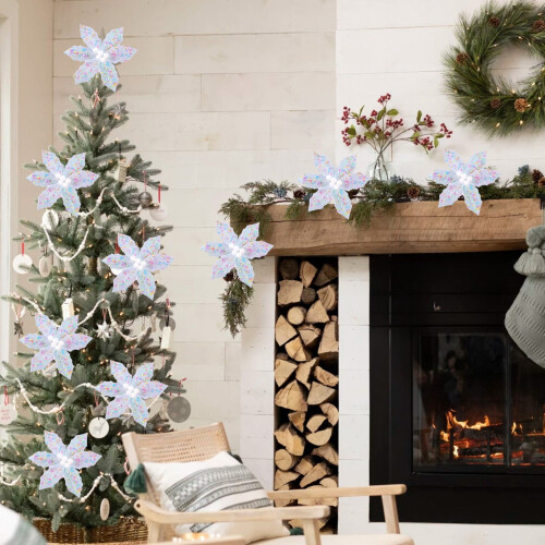 White Artificial Poinsettia Ornament Set for Christmas Tree 1