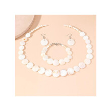 White Beads Necklace Set Hypoallergenic Adjustable 3 PCS