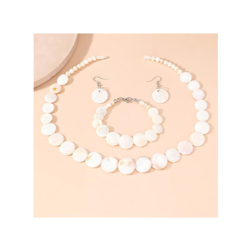 White Beads Necklace Set Hypoallergenic Adjustable 3 PCS