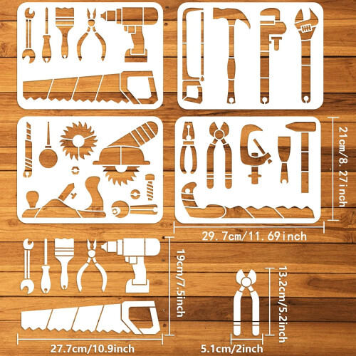 Reusable Tool Stencils Set Hammer Wrench Pliers Saw 4 pcs 1