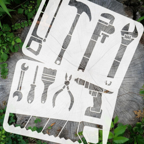 Reusable Tool Stencils Set Hammer Wrench Pliers Saw 4 pcs 2