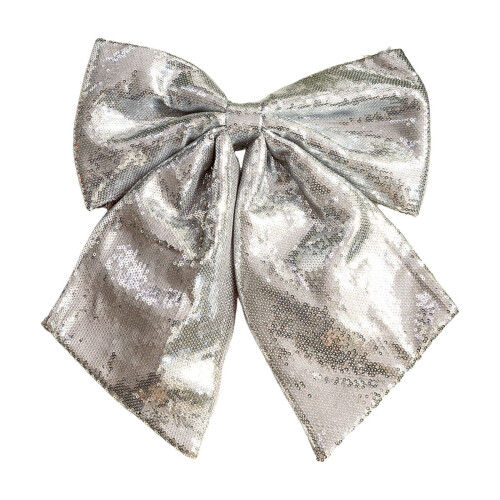 Sequined Bow Tree Topper Silver Glitter 15.75x13.78 in 1