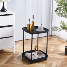 2-Tier Rolling Side Table with Storage Shelves