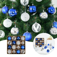 Christmas Ball Ornament Set Blue Silver Tree-Themed