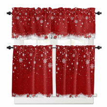 Christmas Red Kitchen Curtains and Valances Set 3-Piece