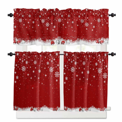 Christmas Red Kitchen Curtains and Valances Set 3-Piece
