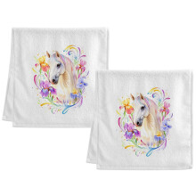Horse with Flower Hand Towel Set Cotton 15.5x29.5 Inch