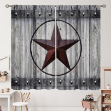 Farmhouse Barn Door Curtains Blue Grey Wooden Plank Rod