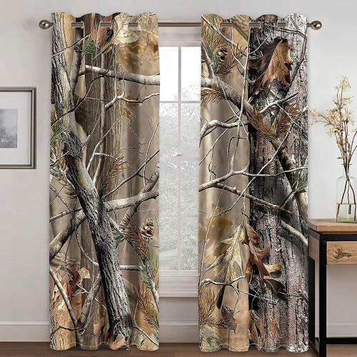 Camo Tree Blackout Curtains Forest Pattern Thermal Grommet 1