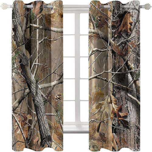 Camo Tree Blackout Curtains Forest Pattern Thermal Grommet 2