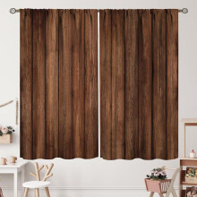 Farmhouse Barn Door Curtains Blue Grey Wooden Plank Rod