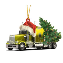 Christmas Tractor Ornament Gold Acrylic 2D