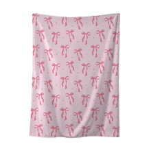 Pink Bow Throw Blanket Coquette Flannel 27x39 inches